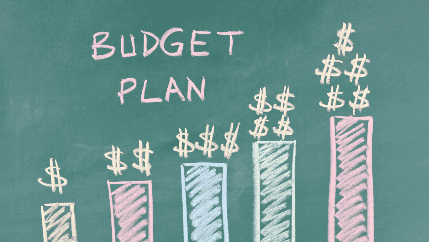 Budget plan with dollar signs on a chalkboard.