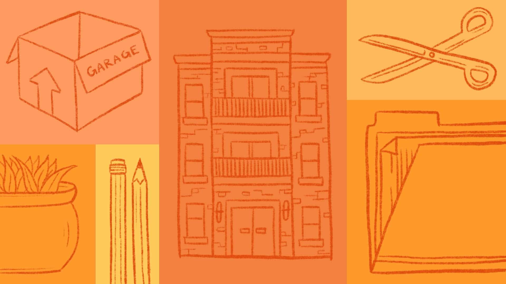 orange graphic showing images of home ownership